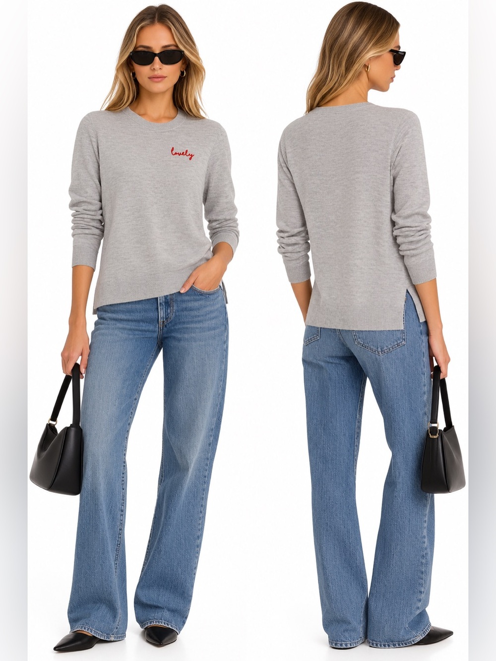 Banana Republic Gray Crewneck Sweater with Red Script